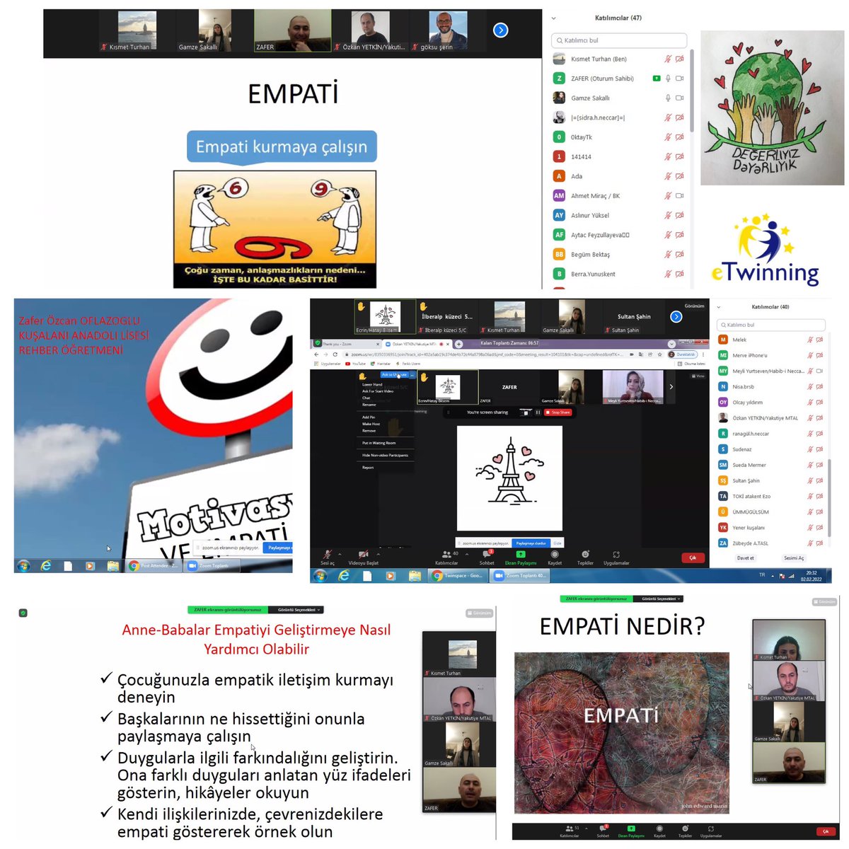 eTwProjects's tweet photo. Empati değeri üzerine söyleşimizi gerçekleştirdik. Değerli öğretmenimiz Zafer Özcan Oflazoğlu’na sunumlarından dolayı, proje üyemiz Gamze Sakallı öğretmenimize de moderatörlüğünden dolayı çok teşekkür ederiz. Katılan herkese ayrıca teşekkürler..🙏🏻🙏🏻 @tretwinning @eTwinningDestek https://t.co/lxllLO1G4K