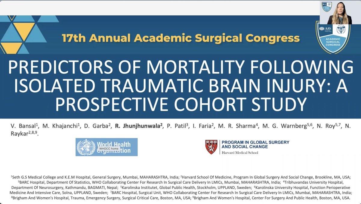 Rashi Jhunjhunwala (@rashijjw) on Twitter photo Sadly can't attend #ASC2022 in person (FOMO...) but really proud to virtually present our #quickshot about predictors of mortality following isolated #TBI! s/o <a href="/Varun_VBSurg/">Varun Bansal</a> for his first author abstract!!
<a href="/AcademicSurgery/">Assoc4AcademicSurgery</a> stay tuned for more! Sadly can't attend #ASC2022 in person (FOMO...) but really proud to virtually present our #quickshot about predictors of mortality following isolated #TBI! s/o <a href="/Varun_VBSurg/">Varun Bansal</a> for his first author abstract!!
<a href="/AcademicSurgery/">Assoc4AcademicSurgery</a> stay tuned for more!