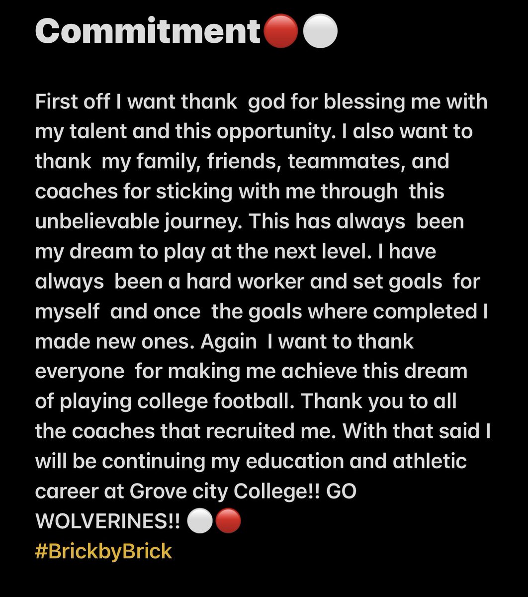 somers2022's tweet photo. 110% committed to 🔴⚪️ @GroveCtyCollege it's been a long ride thank you to all the other coaches that recruited me! #beperfect #BrickByBrick #Classof2022 #GoWolverines #77 @GCC_FB @CoachBaney @CoachDiDonato @CoachGMatthews https://t.co/mQvVzuMkjf