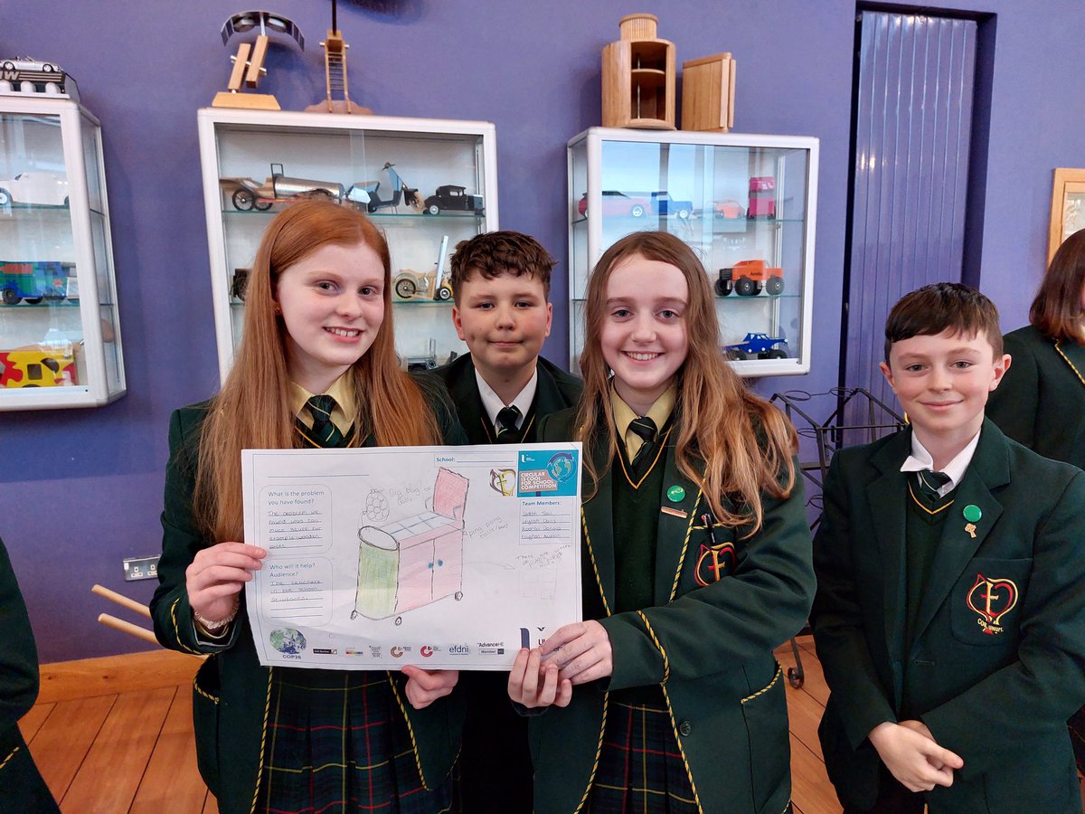 stcatsTECH's tweet photo. Great work by Mr Byrne and @CCArdMhacha pupils taking part in @UlsterFlexEd Circular is Cool for School competition.  They are eagerly awaiting the results 🤞 but have loved working together on their ideas #designthinking https://t.co/2PcKH9VWAi