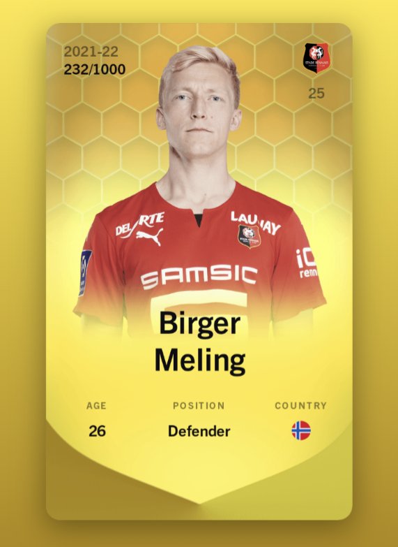 SorareDistrict's tweet image. #Giveaway 5️⃣0️⃣0️⃣ abonnés 🙌

Pour vous remercier du soutien, on vous offre le joueur du Stade Rennais, Birger Meling 

Pour participer ⬇️⬇️

👉 RT + Follow @SorareDistrict

TAS le 8 février à 19H00 🍀

#sorare