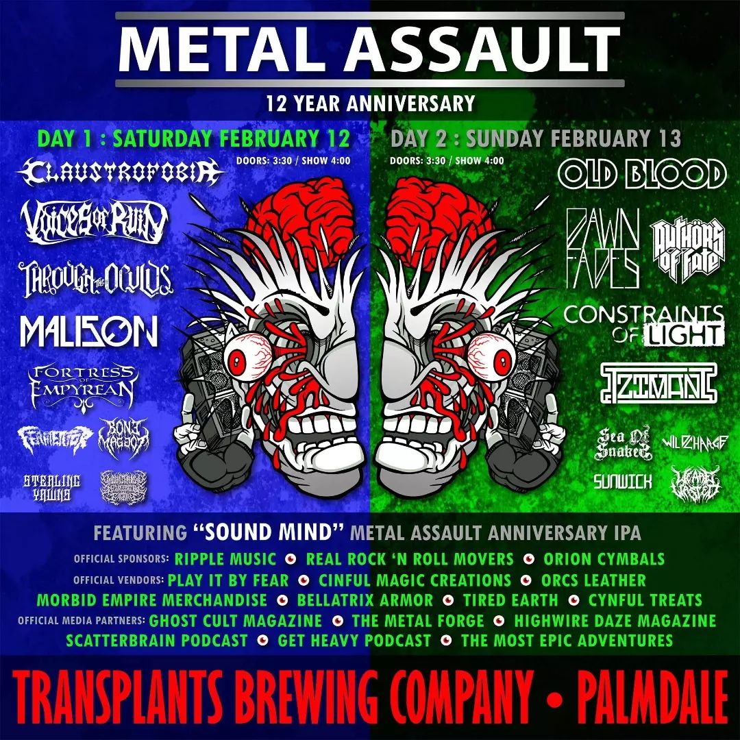 The countdown is ON! The Metal Assault 12-year anniversary festival is coming up in ten days, Feb 12+13 at <a href="/TransplantsBrew/">Transplants Brewing Company and Live Music Venue</a>. 18 killer bands, plus the launch of the Metal Assault x Transplants collab beer #SoundMindIPA, and so much more. Tix at bit.ly/metalassault12💯🤘