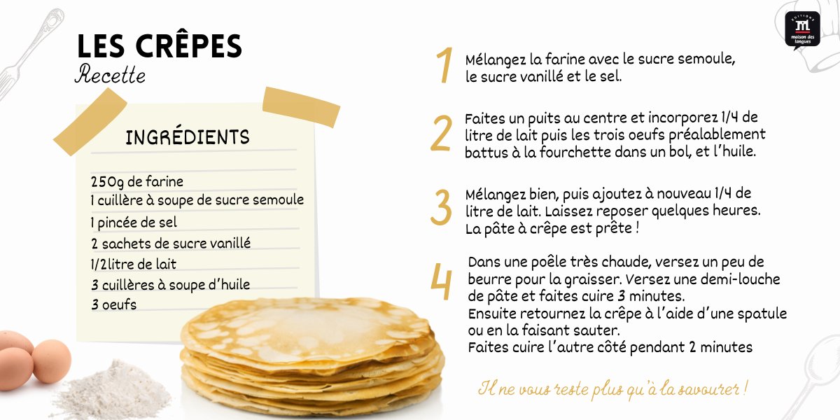 Aujourd'hui, c'est la Chandeleur : les crêpes sont de rigueur. Voici notre recette 👉