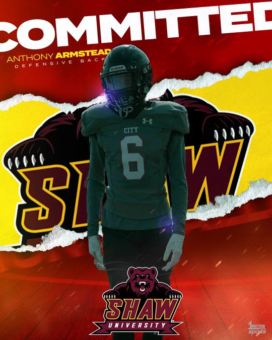 a_armstead6's tweet photo. 110% percent committed to @ShawUFootball @ShawBears thank you @CoachManigo_ for this opportunity and a huge thanks to @CityCollegeFB for making me the player and person that i’m glad to say I am today . #Respectmydecision  #COMMITTED https://t.co/JudmWogYiQ