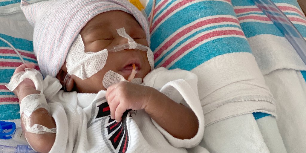 GradyHealth's tweet photo. We know that #NationalSigningDay is normally reserved for college sports, but our #NICU babies #dreambig! ❤️#ATL #ClassOf2040 @falconscr @AtlantaFalcons @FreddieFalcon https://t.co/BcJM1ElCrm