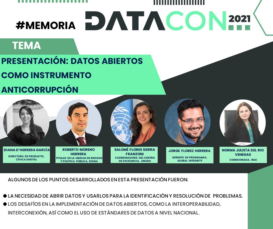 DataConMX's tweet photo. Como parte de la memoria de la #DATACON2021, esta semana recordaremos la presentación: Datos abiertos como instrumento anticorrupción. Consulta la relatoría en https://t.co/B6CKY7Fk2s y el video en https://t.co/QOZSbLFngC https://t.co/Q6S13GTeW4