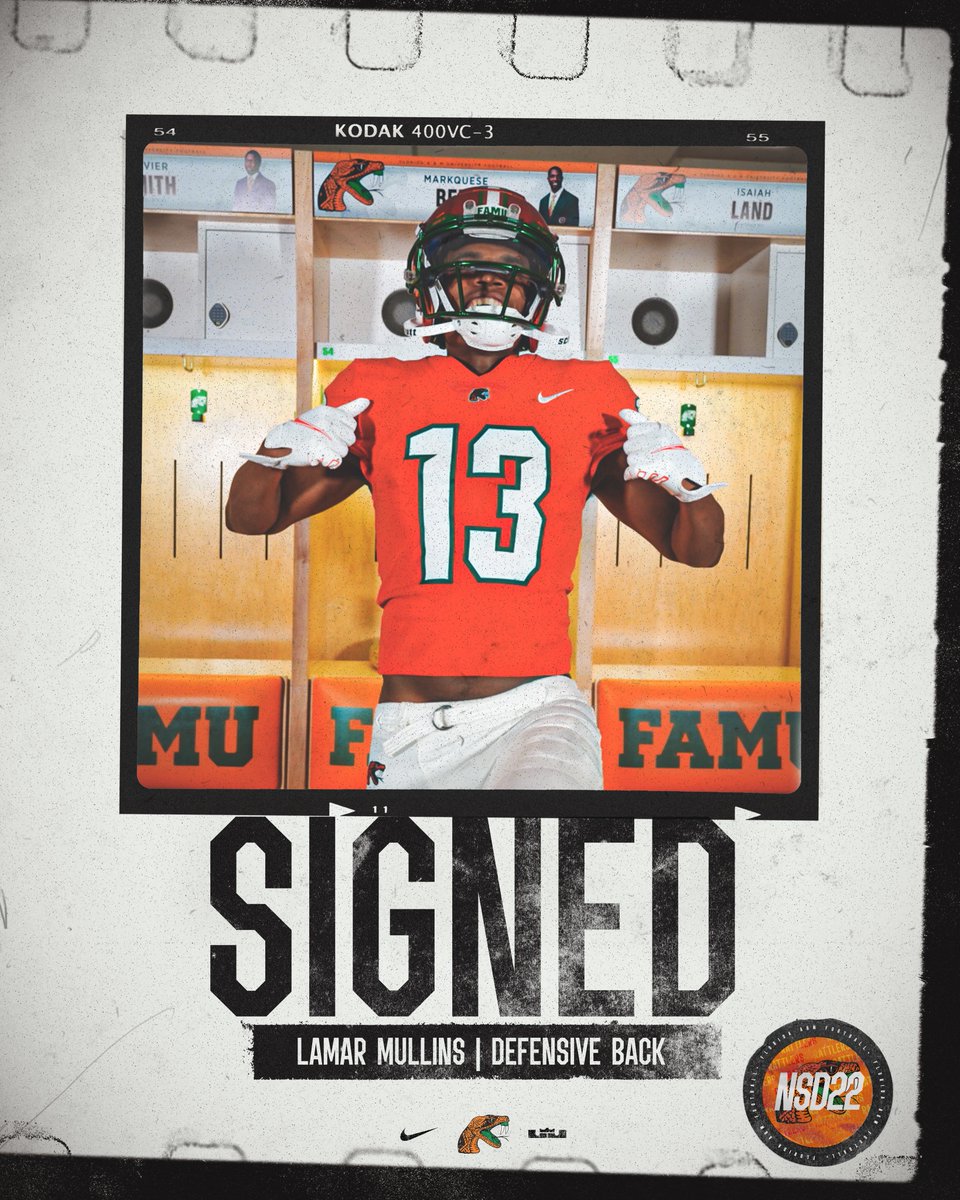 FAMU_FB's tweet photo. #RattlerNation,

Join us in welcoming defensive back Lamar Mullins (@lamar4k_) to the #FAMUly!

• Tulsa University
• 6’3 | 205
🎥 https://t.co/7thcx2dEKN

#FAMU | #Rattlers | #LeaveNoDoubt | #NSD22 https://t.co/6vFtVmnc32