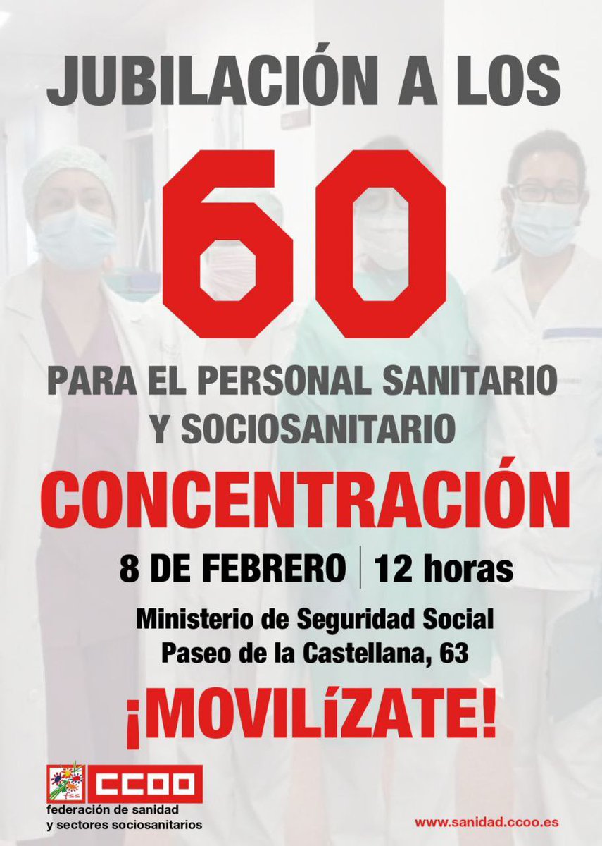 Samuel (@sanitarioccoo) on Twitter photo Este 8F vamos a exigir el derecho a la jubilación anticipada, porque somos #imprescindibles para la sociedad pero también necesitamos protección. Acude, ES TU MOMENTO. <a href="/CCOOSanidadMad/">CCOO Sanidad Madrid</a> en lucha por #profesionales sanitarios y sociosanitarios Este 8F vamos a exigir el derecho a la jubilación anticipada, porque somos #imprescindibles para la sociedad pero también necesitamos protección. Acude, ES TU MOMENTO. <a href="/CCOOSanidadMad/">CCOO Sanidad Madrid</a> en lucha por #profesionales sanitarios y sociosanitarios