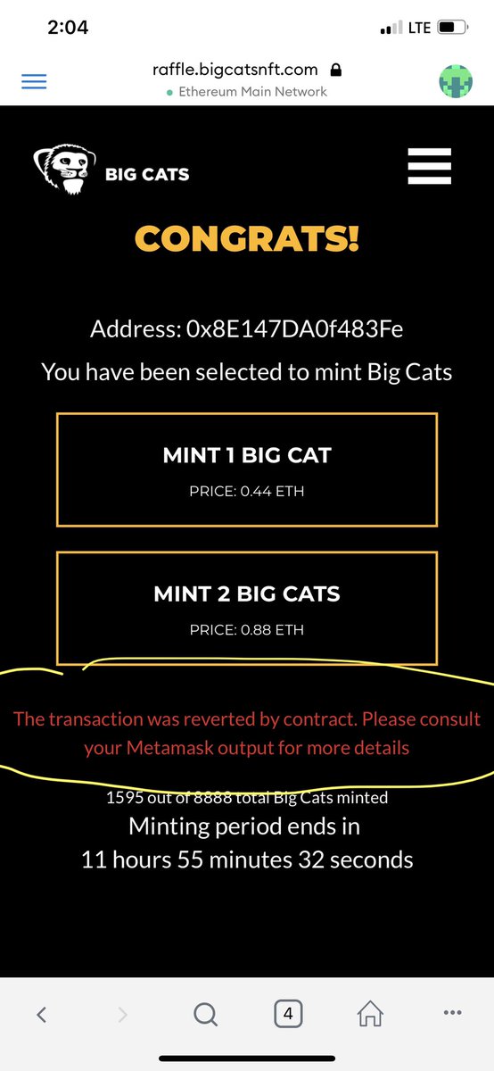 Jean31093348's tweet photo. @bigcats_nft does that mean it went through? Please i need answers. The money has left my MetaMask wallet? https://t.co/ZatKd2UQGt