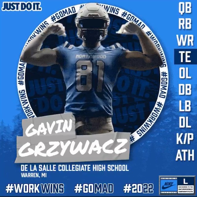 NorthwoodAlumni's tweet photo. NU Alumnus Michael Grzywacz (‘97 ’09) shared the great new that his son Gavin will be coming to Northwood in the fall. “We are so proud and excited for Gavin. As a Football Alumnus, this is a special day both as a past player and as a father.” Welcome to the Pack Gavin! https://t.co/p53opS0Kvr