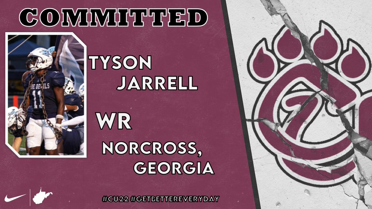 Welcome to Athens, Tyson Jarrell!! 

WR | 5'10 | 175 
Norcross, Georgia 
Norcross High School 

#CU22 🐾🐾
