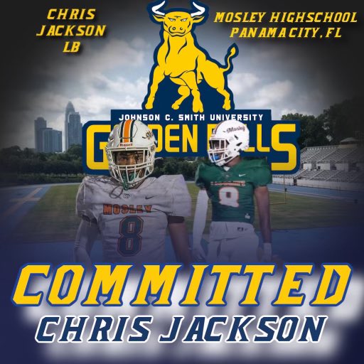 Truly blessed to continue my academic and Football career at 
Johnson C.Smith University 
<a href="/CoachFlowers/">Coach Maurice Flowers</a> <a href="/JCSUFootball/">Golden Bulls</a> <a href="/JCSU_SportsInfo/">Johnson C. Smith</a> #HBCU <a href="/MosleyDolphinFB/">Mosley Football</a> <a href="/gatorboi98/">Pat Miller @ gatorboi98</a>