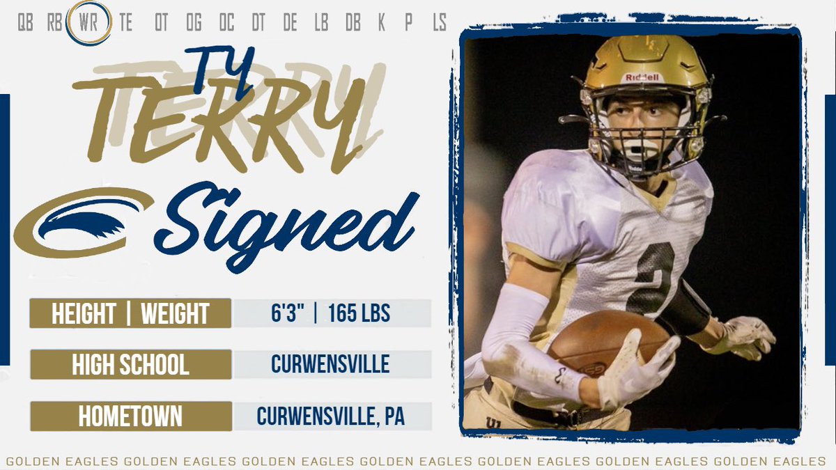 ClarionFootball's tweet photo. 𝓢𝓲𝓰𝓷𝓮𝓭 🖊

Welcome to the Clarion Family❕

🖊 | Ty Terry
📱 | @ItzTyTerry1 
🏈 | Wide Receiver  
📏 | 6’3” | 165 lbs 
🏫 | Curwensville HS
🏡 | Curwensville, PA

#EaglePride | #NSD22 https://t.co/wgZuo2giGc