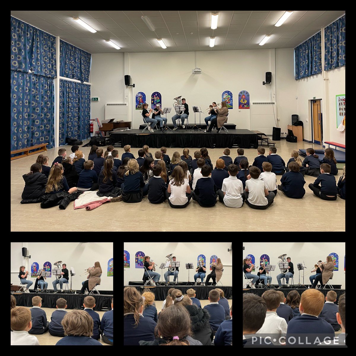 Ysgol_y_Castell's tweet photo. Diolch i’r pumawd pres am ysbrydoli dysgwyr ifanc heddiw 🎶 Thank you to the wonderful @Flora_Brass for entertaining and inspiring our year 3 pupils today 🎺🎵 https://t.co/PmCZyLh4UK