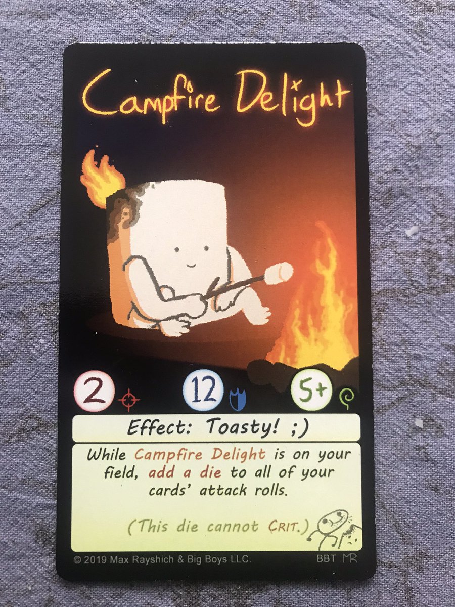 BigThrowdown's tweet photo. BBT classic edition vs new edition, featuring Campfire Delight!

As you can see, there’s been a big improvement to the card art here! As always, drawn by @TheMaximumArt 
#boardgame #cardgames #tabletopgames #boardgamenight https://t.co/jdEuAIasGb