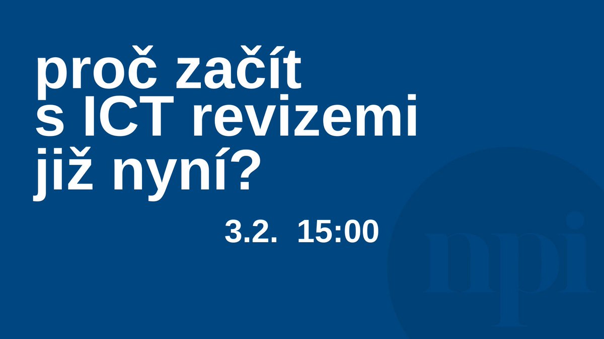 NPI_CR's tweet photo. Zveme vás na on-line debatu:
„Proč začít s ICT revizemi již nyní?“ (#RevizeICT)
čtvrtek 3. února, od 15 hod
Pozvali jsme ředitele a metodiky ICT ze základních škol.
Pořádá NPI ČR a @msmtcr.
Připojte se zde:
https://t.co/qoQY500YSJ https://t.co/0UrElCLF3d