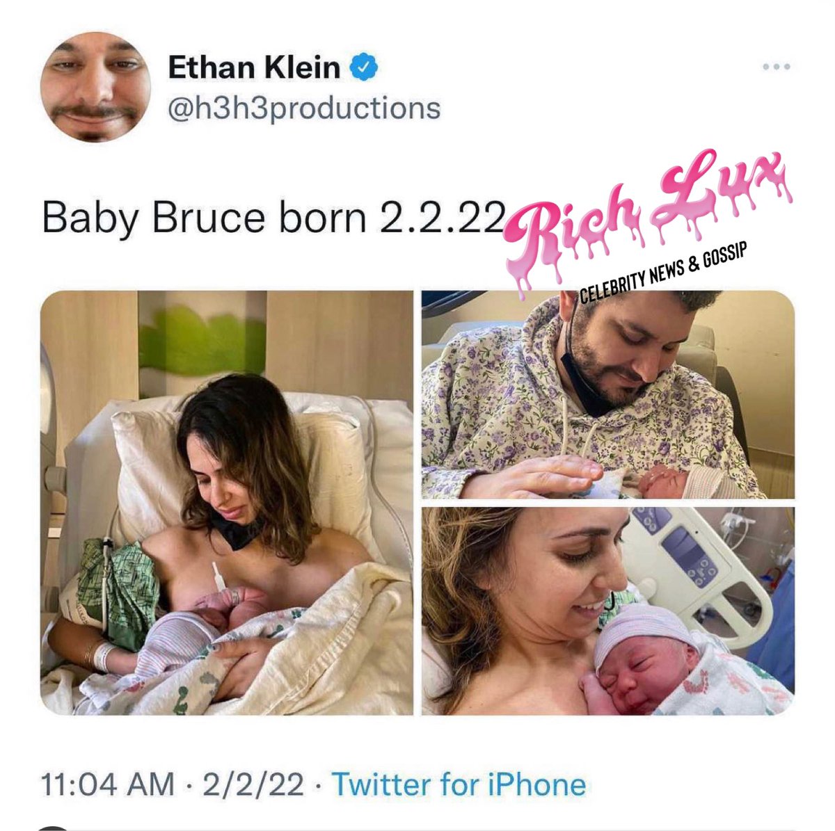RichLux713's tweet photo. Wow!!!! Congratulations to @h3h3productions and @HilaKleinH3 new born baby! 

#h3h3 #ethanklein #h3 https://t.co/vWBAfY1TvX