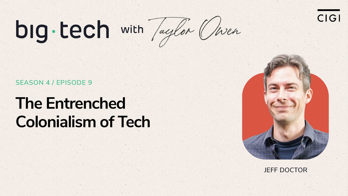 It’s astonishing how the tech industry replicates the past, including our colonial legacy. 

In a new #BigTechPodcast episode, <a href="/taylor_owen/">Taylor Owen</a> speaks with <a href="/animikii/">Animikii</a>'s <a href="/jeffadoctor/">Jeff Doctor</a> about how colonialism is embedded in tech and how tech reinforces colonialism: cigionline.org/big-tech/the-e…