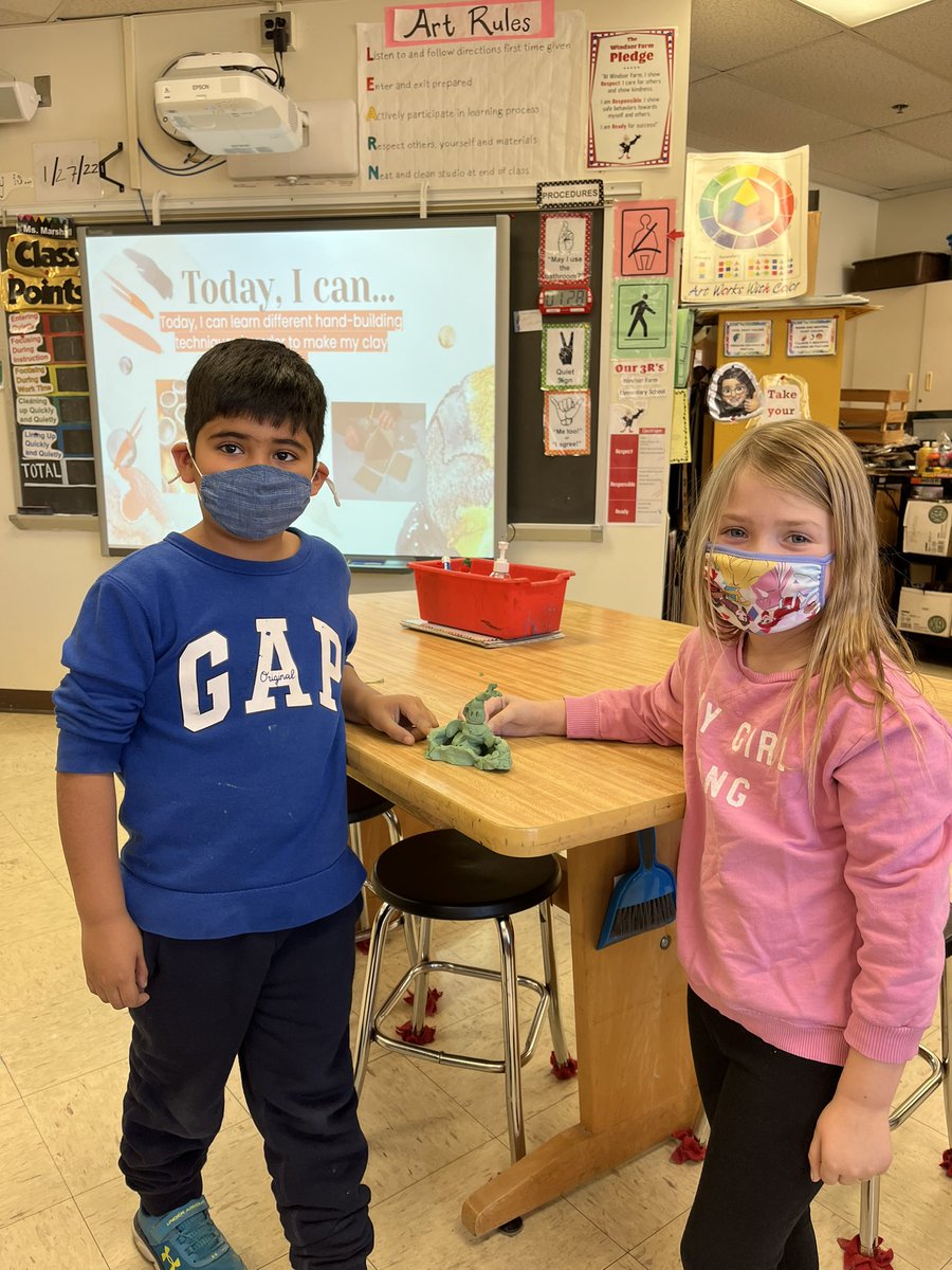 Mrs_Hamilton1st's tweet photo. Our class earned an Art reward! With the stress from report cards it was nice to take a break and join Mrs. Marshall and the kiddos for a clay day! #Mindfulness @WindsorFarmES https://t.co/dBs2QyS7Oe