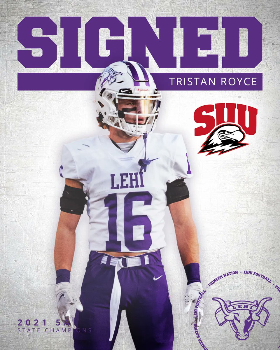 LehiFootball's tweet photo. Congratulations TRISTAN ROYCE ( @Tristan13745418 ) from our #PioneerNation State Champion team who is signing today to play at Southern Utah University ( @SUUFB )
@LehiAthletics
@officiallehi
@UHSAAinfo
@DNewsPreps https://t.co/RMytG37uwX