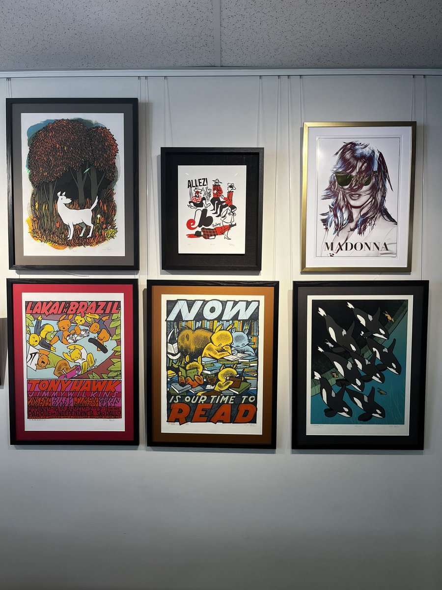 VishKreative's tweet photo. they have our orders up in the framing store gallery (the Madonna isn’t ours but perhaps I’ll make an offer). #thebirdmachine #JayRyan #rickfroberg @jeffreylewisand @dragcityrecords @silverjews https://t.co/N24Qt3EkCP