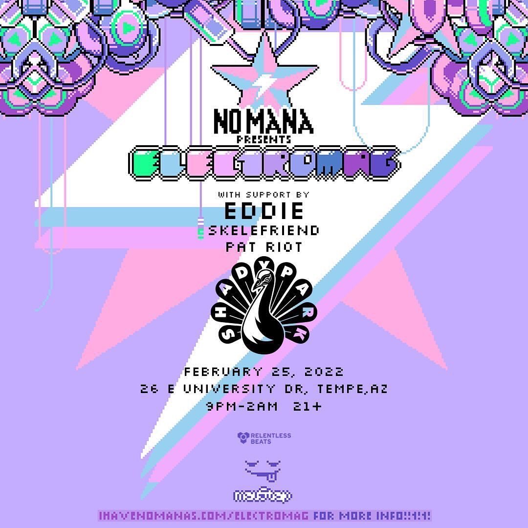 Pat_Riot_Music's tweet photo. Excited to announce Iโm on the AZ stop of @ihavenomanas Electromag Tour @ShadyParkTempe with @whoiseddie_ @Skelefriend_ ๐ ๐ฅ
Be sure to tap the link in my bio & use promo code: PATRIOT for 10% off.
@relentlessbeats
#PATRIOT #RelentlessBeats #NoMana #ShadyPark #Electromag https://t.co/hvJfcyzMsN
