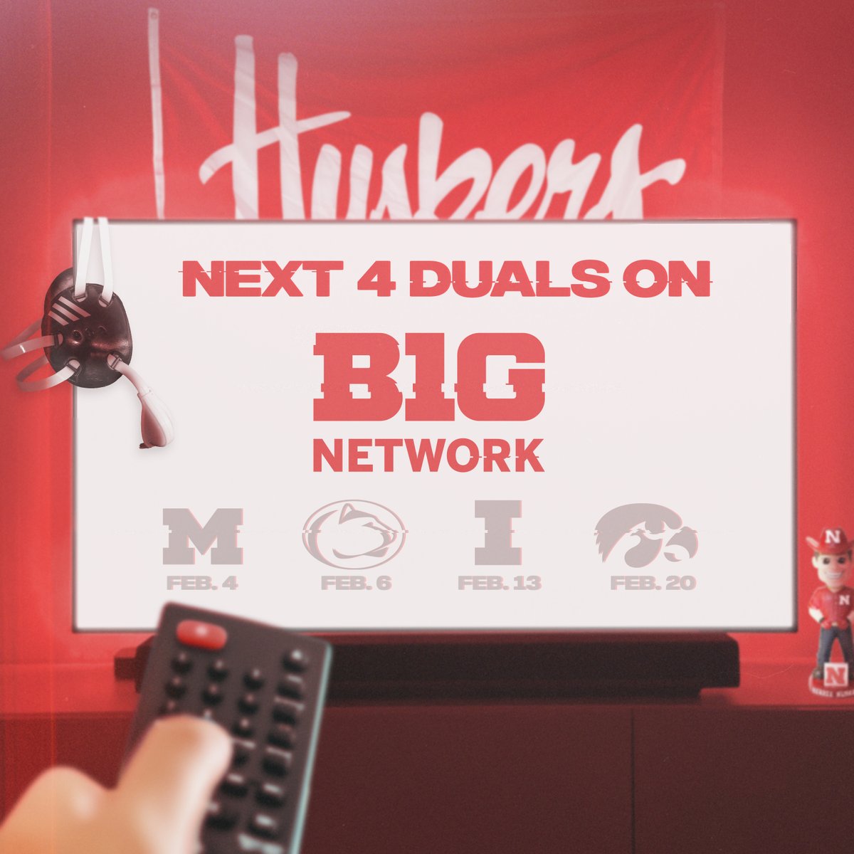HuskerWrestling's tweet image. 📺 𝗧𝗩 𝗨𝗣𝗗𝗔𝗧𝗘 🚨

All four of our remaining duals will be televised nationally on @BigTenNetwork.
