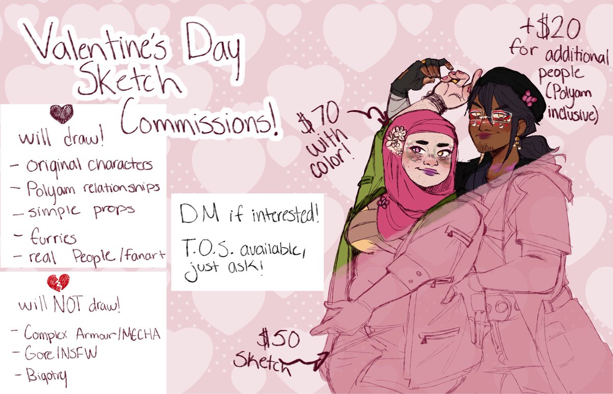 VALENTINE'S DAY SKETCH COMMISSIONS - NOW OPEN!

SHARE + DM IF INTERESTED!! 