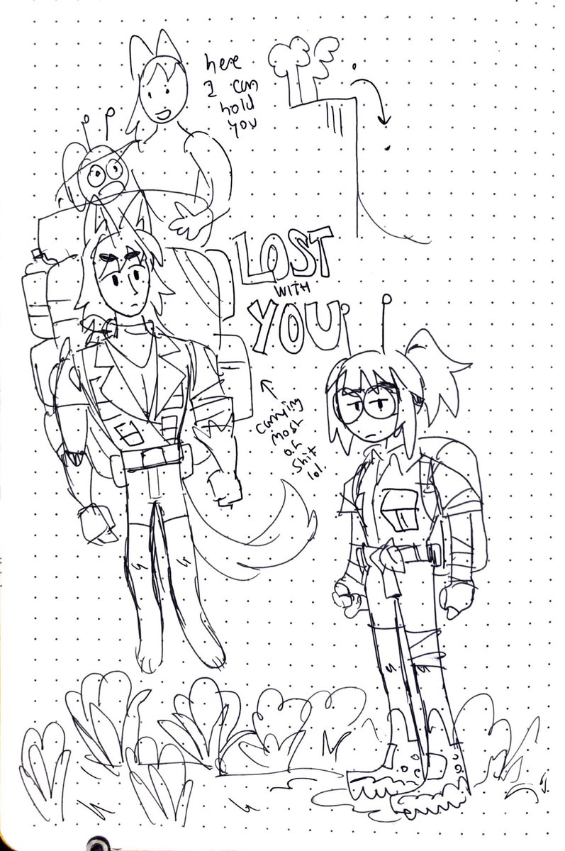 sketchbook doodles of their outfits while on an expedition :) 