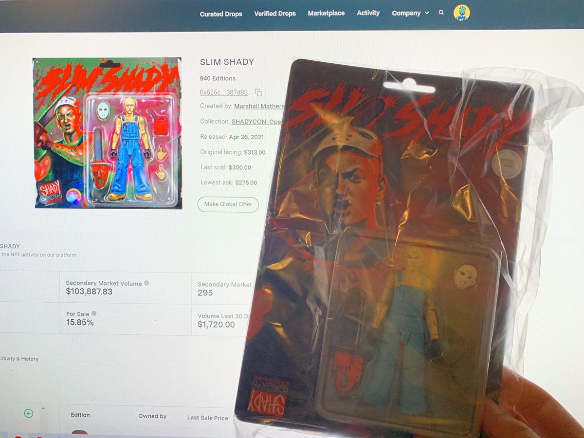 LAConspires's tweet photo. Any marketplaces that allow the sale of physical items and #Nfts together?
Got the whole #ShadyCon set by @Eminem 👌 https://t.co/AslBmZaGSm