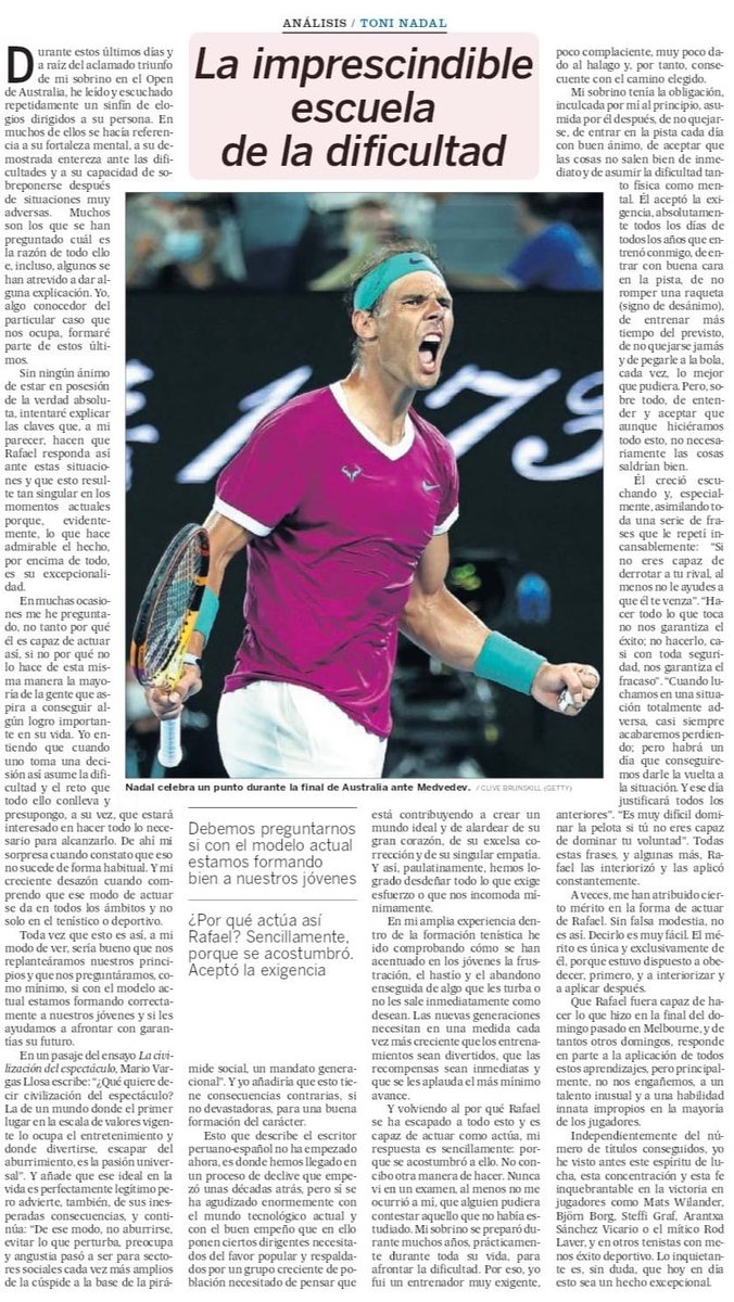 Lorenzo_Tw's tweet photo. Siempre merece la pena escuchar  a Toni Nadal. El siguiente artículo me parece de obligada lectura y reflexión para #padres, #madres, #hijos, #profesores, #estudiantes y… #políticos que legislan sobre #Educación. Un avance: va de #Exigencia. https://t.co/zQJb2eAYNu