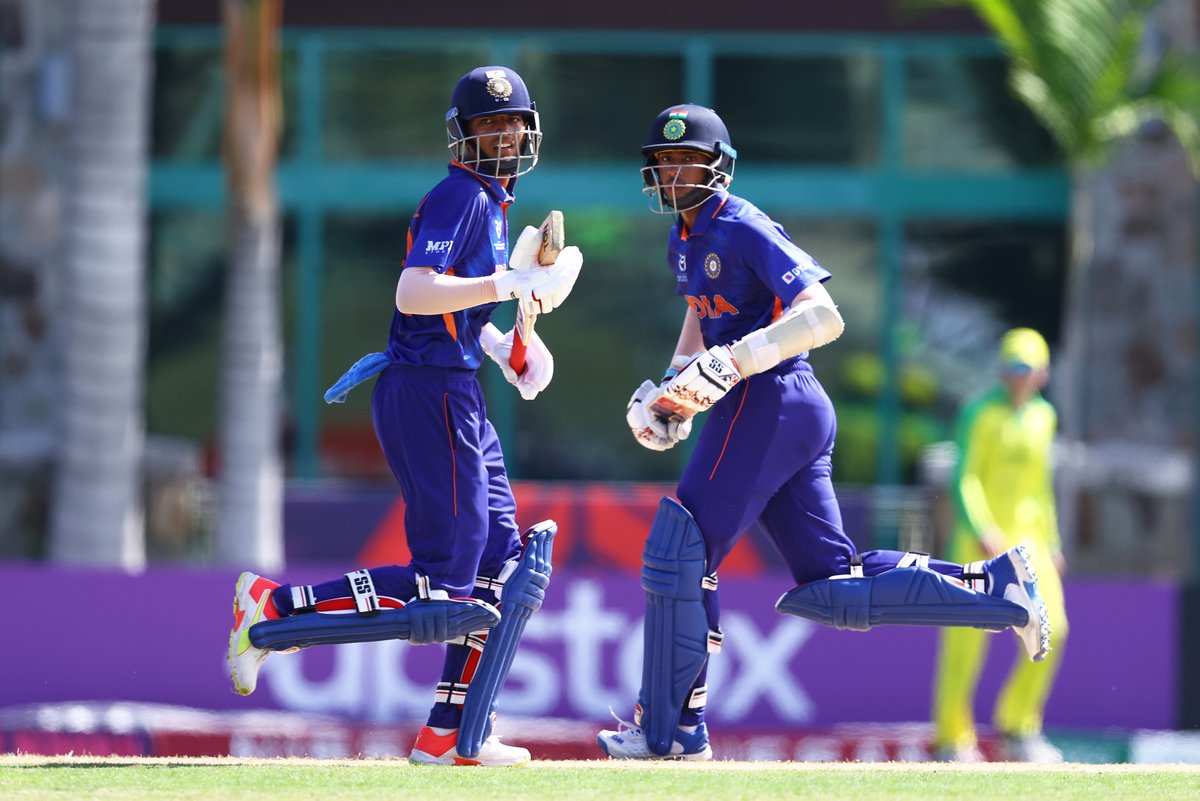 BCCI's tweet photo. WHAT. A. PERFORMANCE! 💪 👌

India U19 beat Australia U19 by 9⃣6⃣ runs &amp; march into the #U19CWC 2022 Final. 👏 👏 #BoysInBlue #INDvAUS 

This is India U19's 4th successive &amp; 8th overall appearance in the U19 World Cup finals. 🔝

Scorecard ➡️ https://t.co/tpXk8p6Uw6 https://t.co/tapbrYrIMg