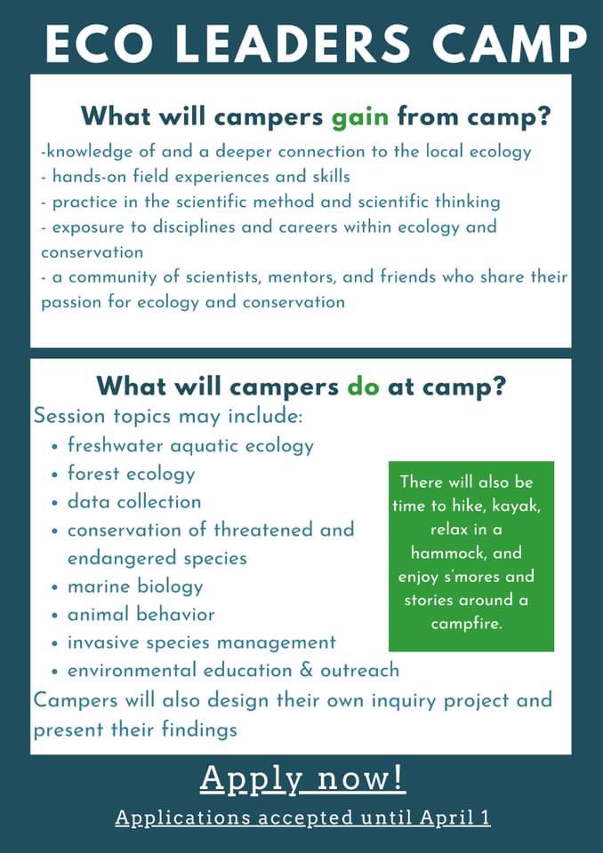 tmubio's tweet photo. ECO CAMP! Calling high schoolers  interested in conservation, ecology &amp; the environment.  Apps are now being accepted for our summer Ecology, Conservation, and Outreach Camp: a 4-day &amp; 4-night immersive study of the natural world. For more details, contact mulreyt@thomasmore.edu. https://t.co/sxu13Qxf29
