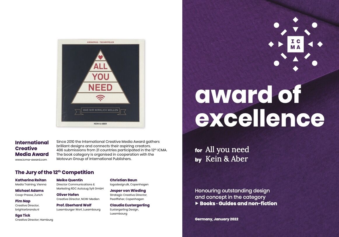 Wir haben einen International Creative Media Award gewonnen!
Und zwar für unser Büchlein ALL YOU NEED
«The aim of the competition: the exchange of creative ideas on an international level.»
#award #allyouneed #maslow #2topmodels