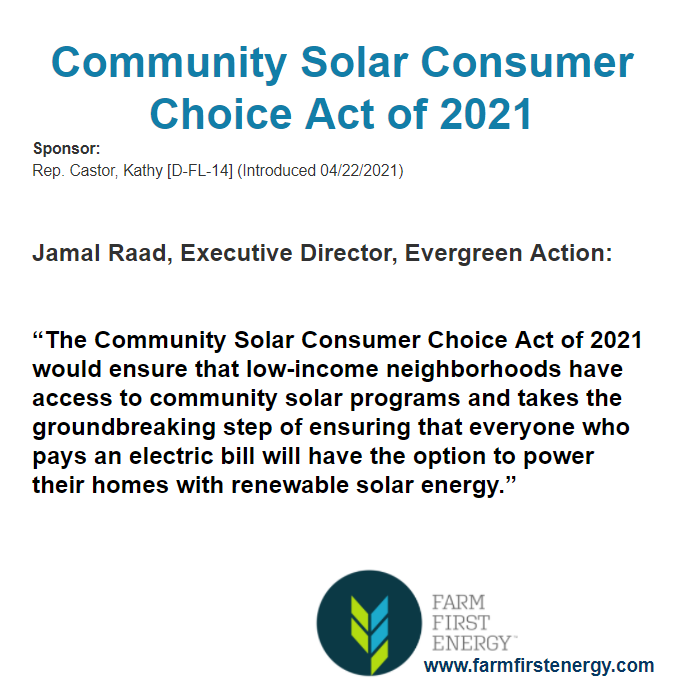 FarmFirstEnergy's tweet image. Shout out for:
Jamal Raad, Executive Director, @EvergreenAction  for supporting The Community Solar Consumer Choice Act of 2021 #communitysolar