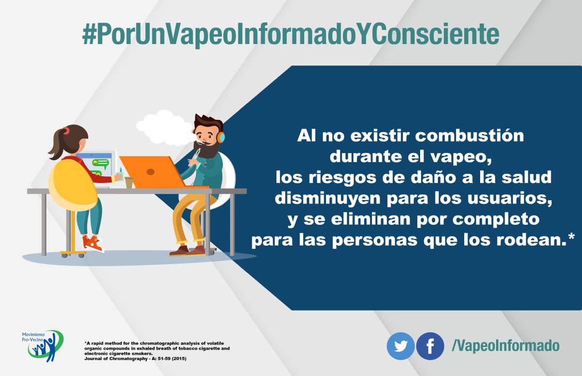 Al cambiar el cigarro convencional por el vapeo, no sólo reduce los riesgos para el consumidor, también los elimina por completo para las personas que los rodean. #VapeoInformadoYConsciente