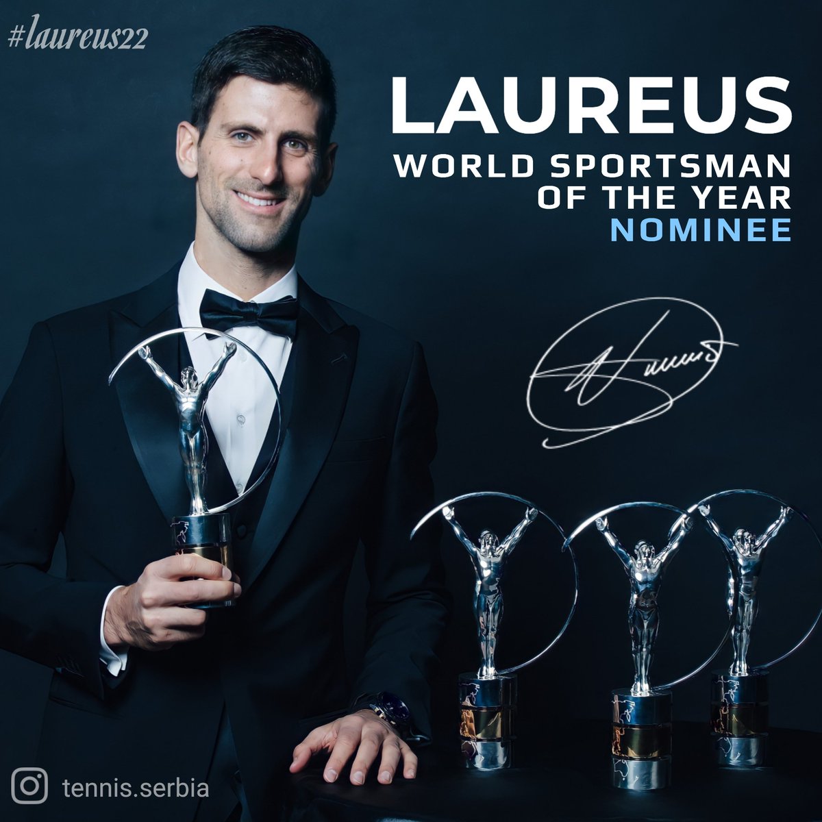 𝗡𝗼𝘃𝗮𝗸 𝗗𝗷𝗼𝗸𝗼𝘃𝗶𝗰 🇷🇸 is nominated for the Laureus World Sportsman of the Year award for the 5th time in his career!

Previously, Novak won the award 4 times (2012, 2015, 2016 &amp; 2019)

<a href="/DjokerNole/">Novak Djokovic</a> <a href="/LaureusSport/">Laureus</a>
#novakdjokovic #djokovic #nolefam #laureus #tennis #Serbia
