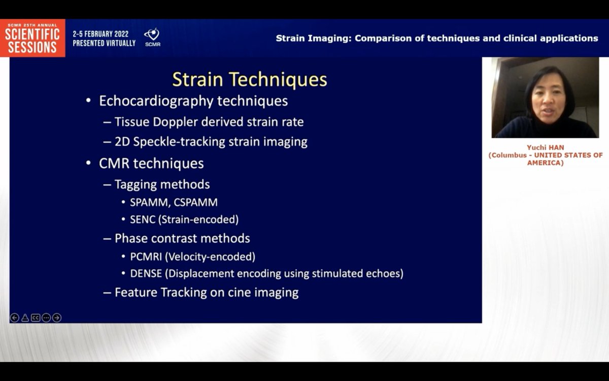 tiffchenMD's tweet photo. Excellent overview of #strain CMR, especially feature-tracking, by #YuchiHan @OhioStateHeart at #SCMR22
🔹 similar to #echofirst strain
🔹 #whyCMR techniques include SENC, DENSE, FT
🔹 FT reproducible and may hold additive prognostic value in #HFpEF etc https://t.co/2FnlaytYsC