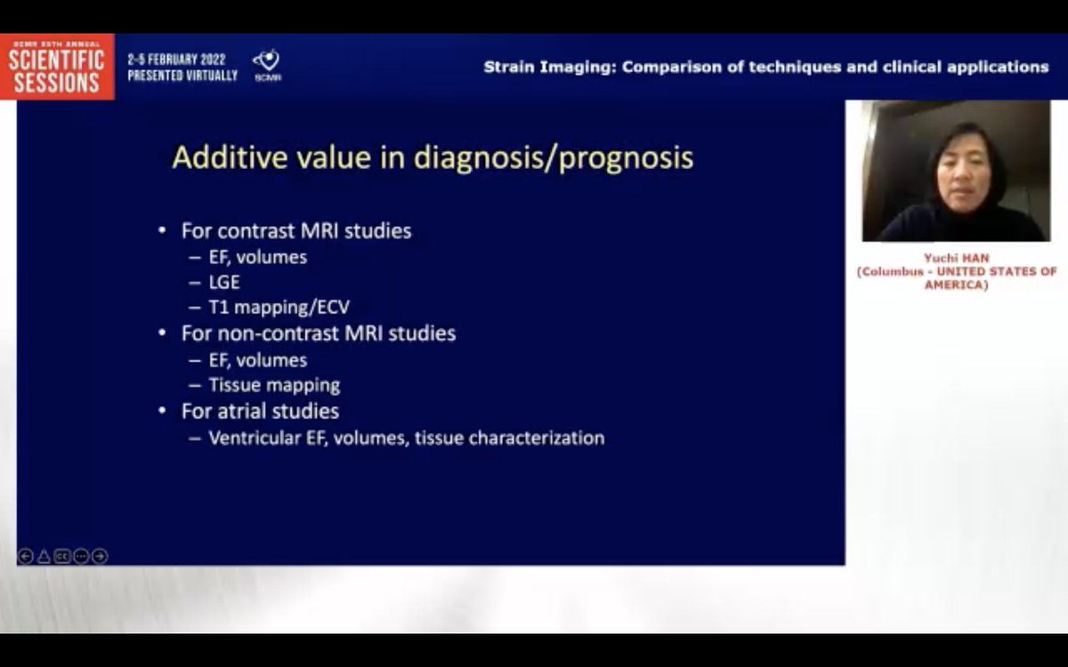 tiffchenMD's tweet photo. Excellent overview of #strain CMR, especially feature-tracking, by #YuchiHan @OhioStateHeart at #SCMR22
🔹 similar to #echofirst strain
🔹 #whyCMR techniques include SENC, DENSE, FT
🔹 FT reproducible and may hold additive prognostic value in #HFpEF etc https://t.co/2FnlaytYsC