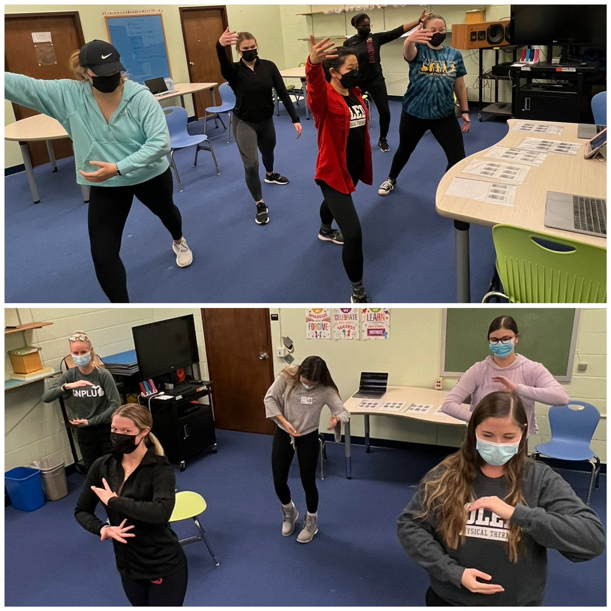 UToledoDPT's tweet photo. 2nd years in NueroRehab lab tried out new complimentary interventions like boxing, Tai Chi, external cueing, and yoga! These are fun and unique ways to improve balance and mobility in pts. w/neurological conditions🧠💪🏻🚀 #FuelingTomorrows #DPTstudent https://t.co/rDbd5GVU2k
