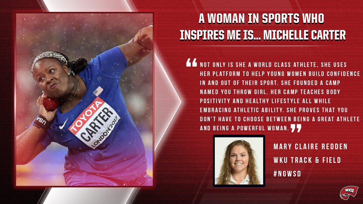 𝘼 𝙬𝙤𝙢𝙖𝙣 𝙞𝙣 𝙨𝙥𝙤𝙧𝙩𝙨 𝙬𝙝𝙤 𝙞𝙣𝙨𝙥𝙞𝙧𝙚𝙨 𝙢𝙚 𝙞𝙨…

🥎 <a href="/tdizzle126/">Taylor Davis</a> -> Allyson Felix
🏈 <a href="/daewood_davis/">Daewood Davis</a> -> Candace Parker
🎾 <a href="/rhermanova7/">Raichel</a> -> Bianca Andreescu
🥏 <a href="/mcred35/">Mary Claire</a> -> Michelle Carter 

#NGWSD | #TopsTogether