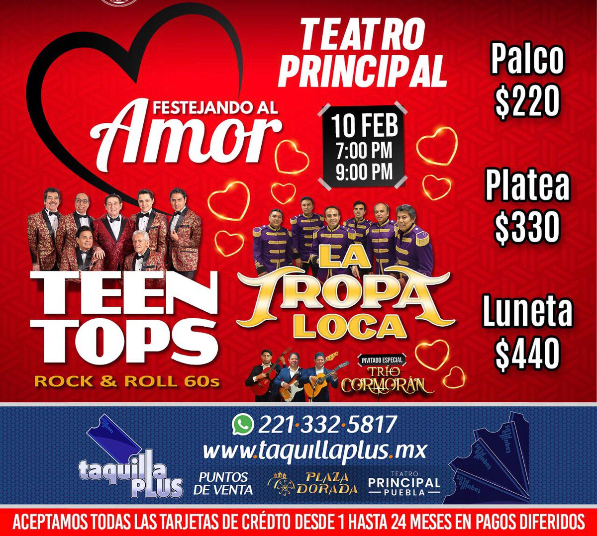 denzelhernandez's tweet photo. #EspectáculosDeporPuebla
Este 10 de febrero festeja el amor junto a los #TeenTops , la #TropaLoca y el #TríoCormorán en el Teatro Principal de nuestra ciudad con 2 funciones, 19:00 y 21:00 horas.
Boletos por @taquillaplus
Precios:
Palco $220.00
Platea $330.00
Luneta $440.00 https://t.co/4BxCwgPlYG