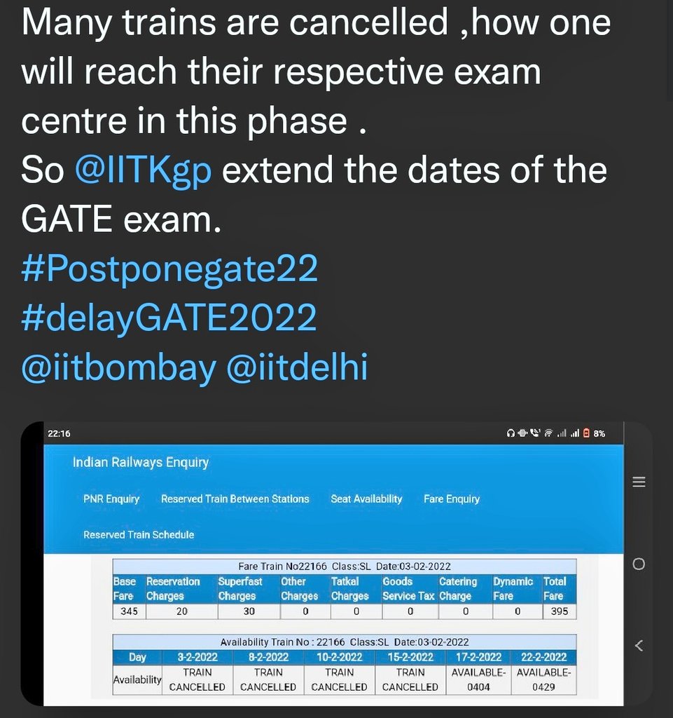 dentodontics's tweet photo. Some of the tweets of #GATE2022 aspirants showing there disappointment 😞 towards @IITKgp the way they are still adamant to conduct exam
Now all hopes rest on 3/02/2022 #SupremeCourt case regarding
#postponegate2022
#delayGATE22
#SCdelayGATE22 
@sushant_says @ShashiTharoor @ANI https://t.co/Jf2DC1oDCh