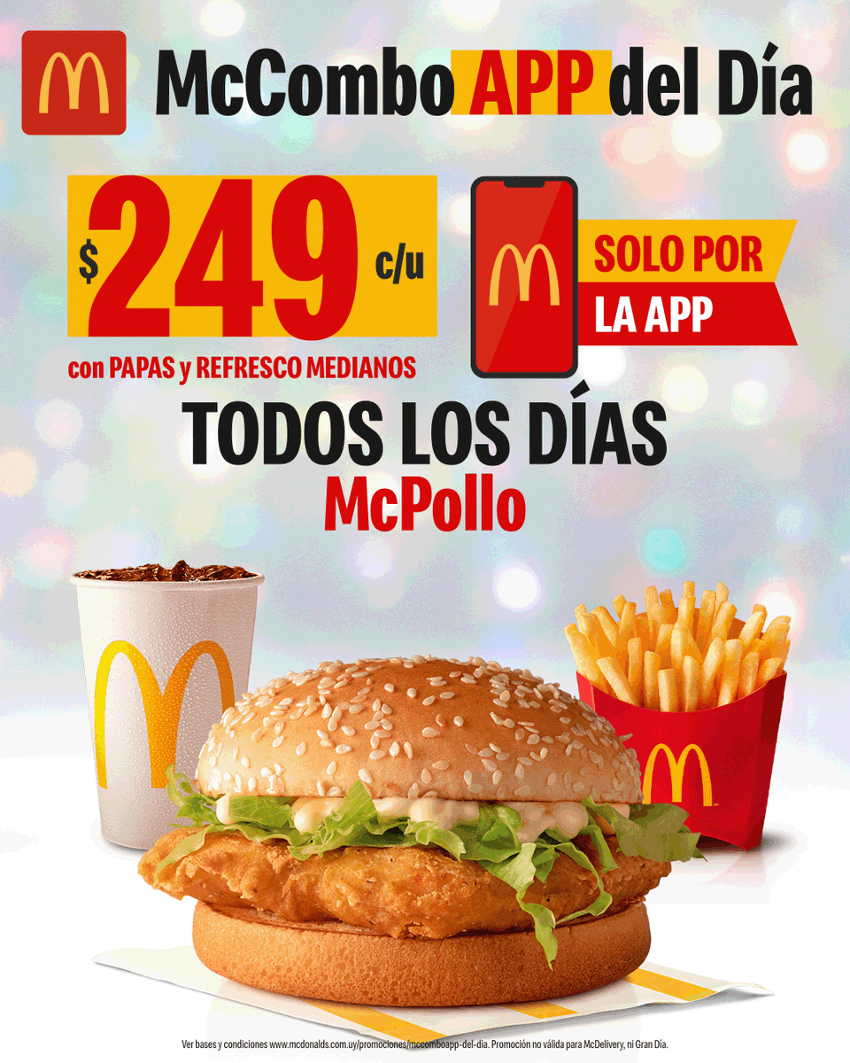 McDonalds_Uy's tweet photo. Aplausos para el fan de McCombo #McPollo que puede canjear su cupón APP todos los días 😋 ¡desde $249! 👉 https://t.co/Iza3a2SwKy https://t.co/Kl2pwUDcNX