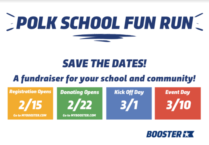 POLK Friends and Families:

Mark your calendar with these important upcoming dates for the Polk School Fun Run!