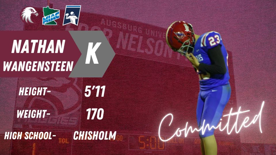 nwangensteen's tweet photo. Happy to commit to Augsburg University. Thank you to @Augsburg_FB @DerrinLamker @SpecialTeamsFB @Phase3Kicking https://t.co/Zgs30o2eSq
