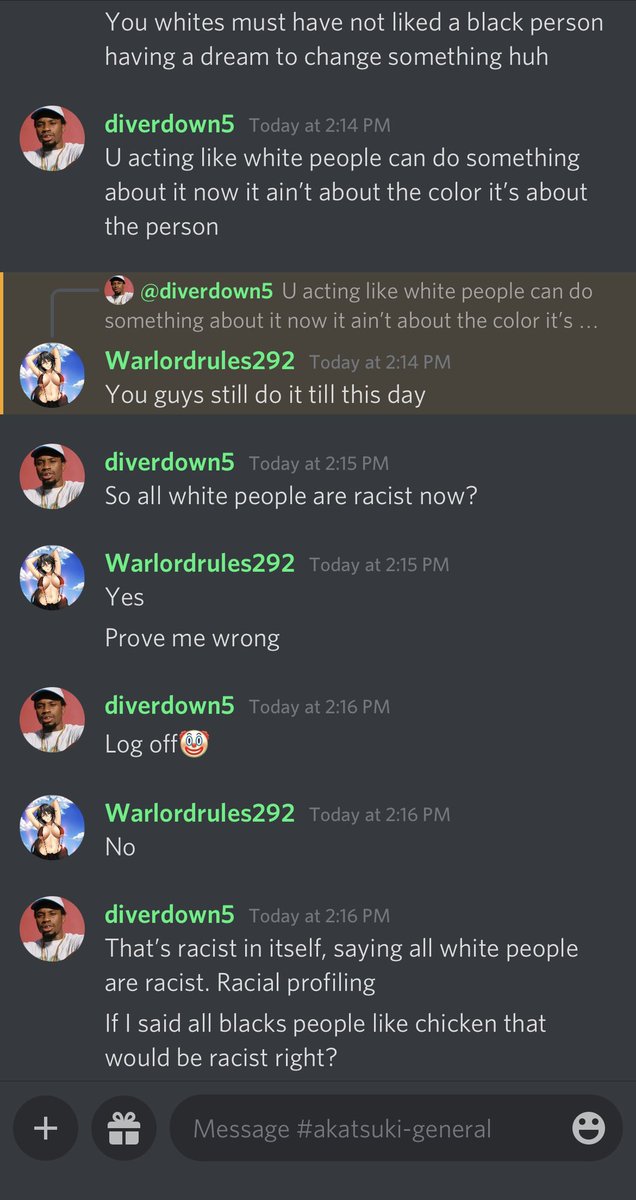 Apexal0's tweet photo. Tired of mfs who act like this. I shouldn’t have to feel bad that I’m white. https://t.co/gSGdLBEMyF