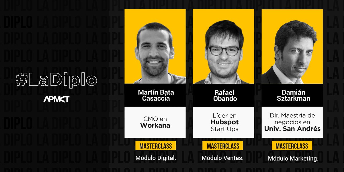 APMKTorg's tweet photo. __
ᴇsᴛᴏs sᴏɴ
🙌 los expertos de las 3 masterclasses exclusivas para alumnos de la #LaDiplo

🗓 Arrancamos el 07/02
🔸 Duración: 7 semanas
Enterate más en https://t.co/9RMIFGI9LO https://t.co/SNQCGpVuEh