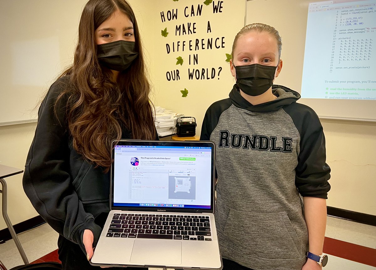 missusem's tweet image. Grades 7-9 coders @RundleJrHigh sending their code to the ISS @Space_Station with @astro_pi!
Thank you
@ESA_education
@KidsCoding &
@Raspberry_Pi for this incredible opportunity!
Coding connects us globally!
#CodingforGood
#BeCurious
#WeAreRundle
#100daysofcode