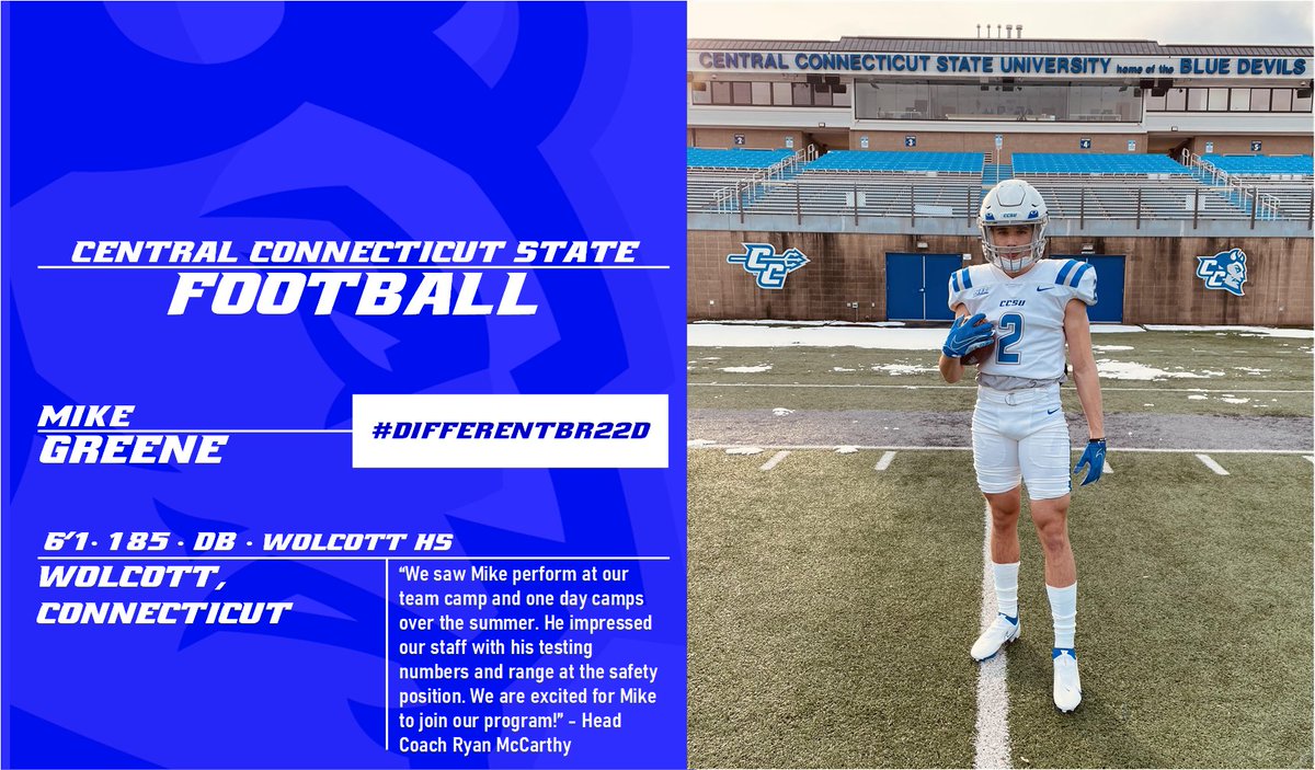 Welcome Mike Greene, a defensive back from Wolcott, Connecticut, to the CCSU Football Family!

➡️<a href="/mikegreene171/">Mike Greene</a>
#DIFFERENTBR22D